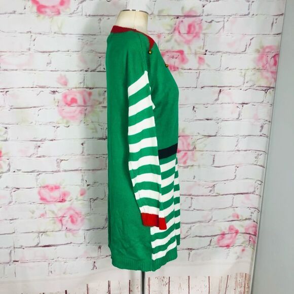 🔥🔥5 for $25🔥🔥tiara international elf green white Christmas sweater jingle bells - Picture 3 of 10